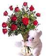 Teddy with a Bouquet of Roses