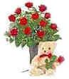 Teddy Bear with 12 Roses in a Vase