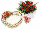 Bouquet of 12 Roses and Heart Cake