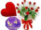 Box of Chocolates with a Velvet Heart and 12 Roses Bouquet